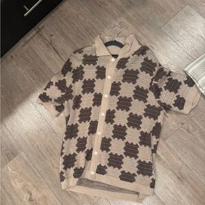 Stylish Beige and Brown Checkered Men's Shirt